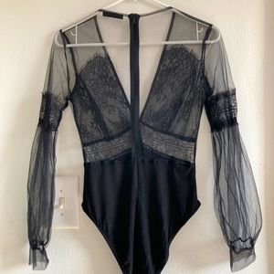Shein Black full sleeved lace body suit size XS